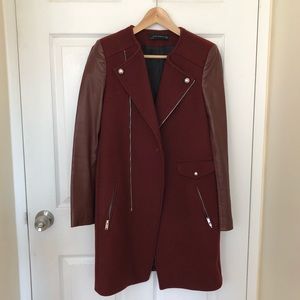 Zara Wool Coat with Leather Sleeves